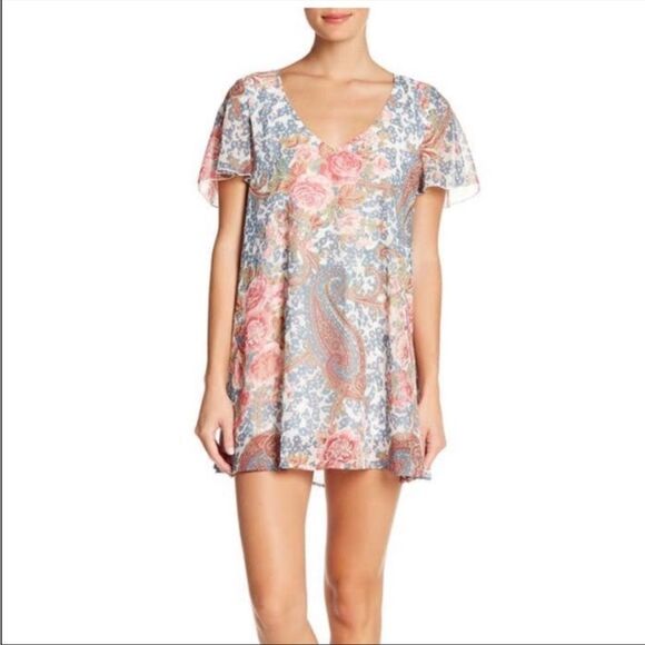 Show Me Your MuMu Blue and Pink Paisley Kylie Mini Dress. Size Small. - Picture 1 of 11